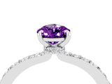 White gold Pear Cut Amethyst Solitaire Engagement Ring with Pavé Band and Four-Prong Setting_4