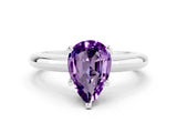 White gold Pear Cut Amethyst Solitaire Engagement Ring with Round Band and Four-Prong Setting_24
