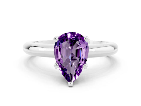 White gold Pear Cut Amethyst Solitaire Engagement Ring with Round Band and Four-Prong Setting_24