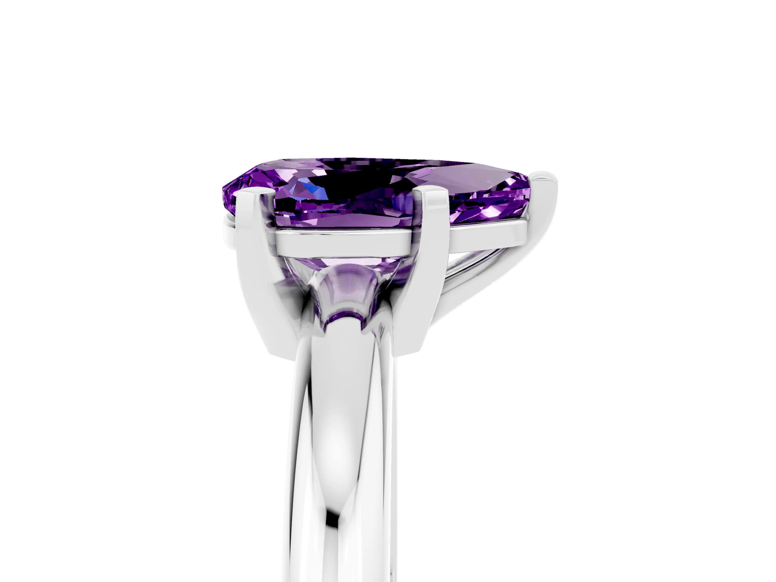 White gold Pear Cut Amethyst Solitaire Engagement Ring with Round Band and Four-Prong Setting_26