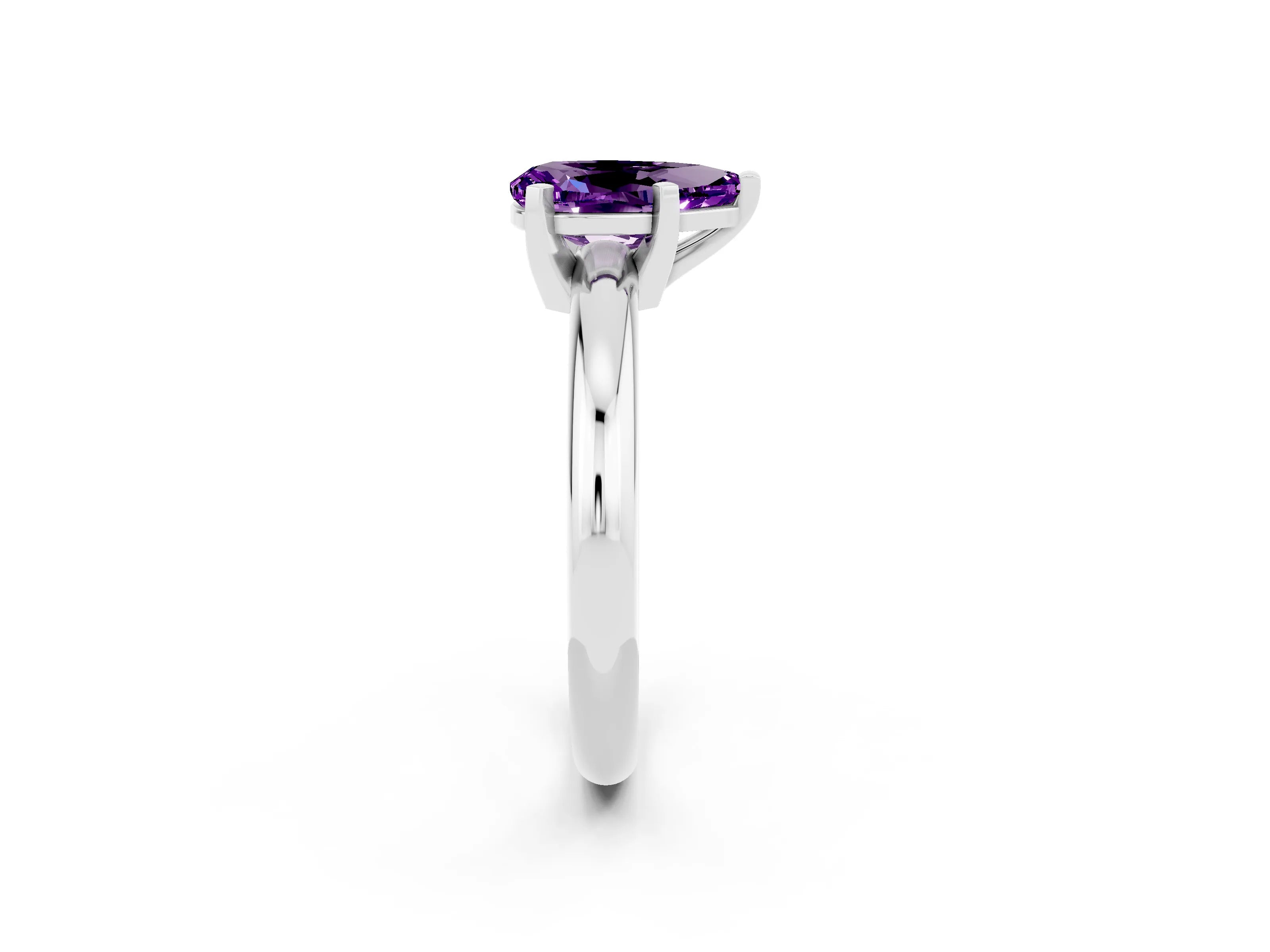 White gold Pear Cut Amethyst Solitaire Engagement Ring with Round Band and Four-Prong Setting_26