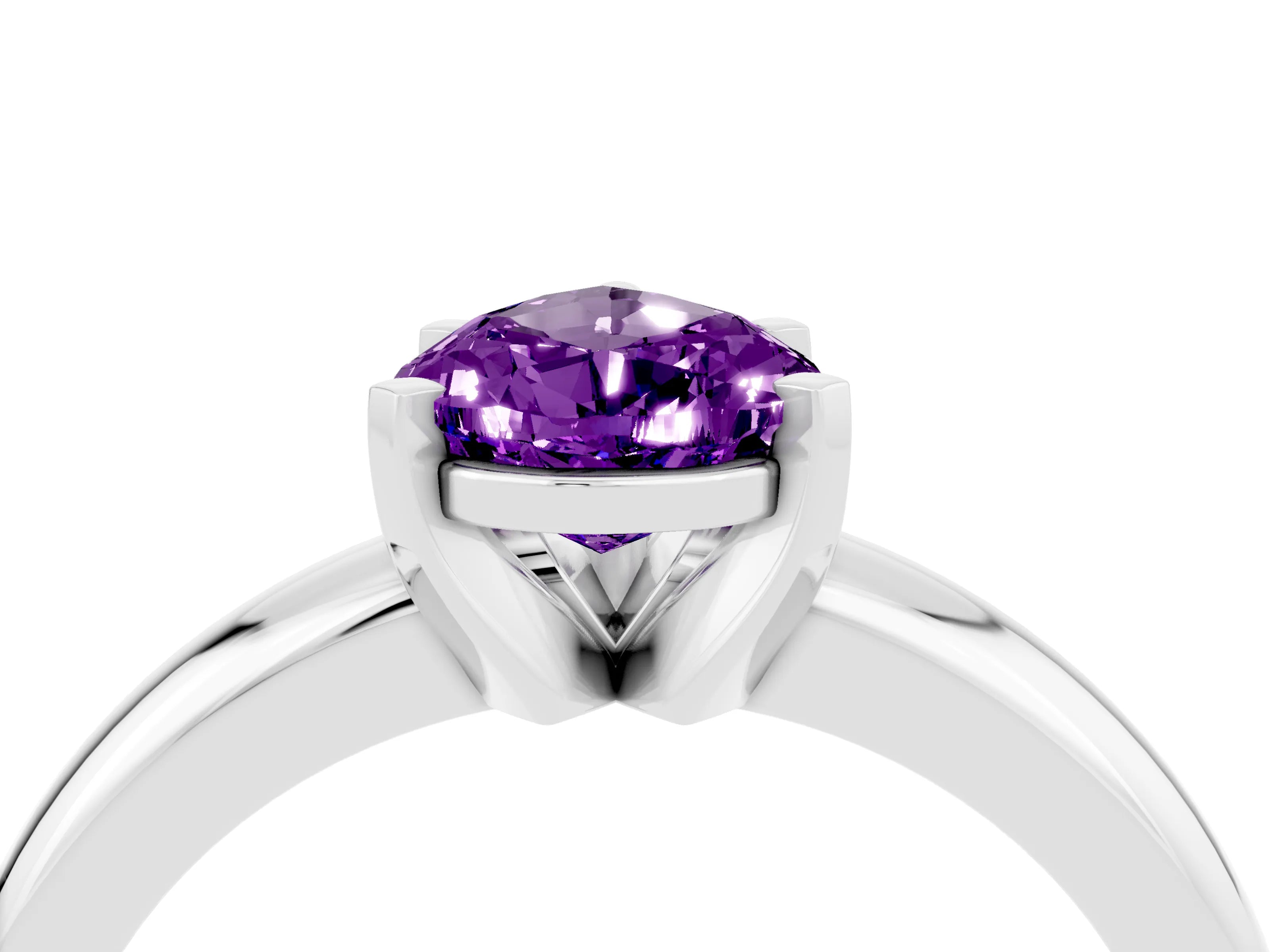 White gold Pear Cut Amethyst Solitaire Engagement Ring with Round Band and Four-Prong Setting_28