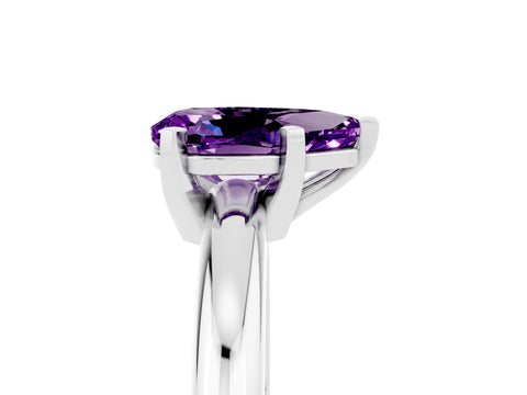 White gold Pear Cut Amethyst Solitaire Engagement Ring with Round Band and Four-Prong Setting_29