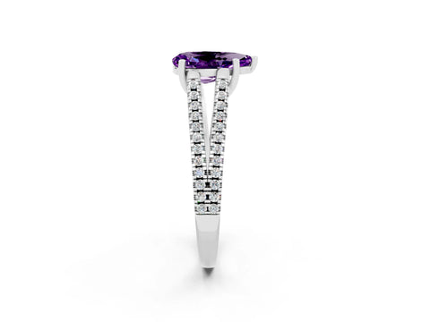 White gold Pear Cut Amethyst Solitaire Engagement Ring with Split Shank Pavé Band_2