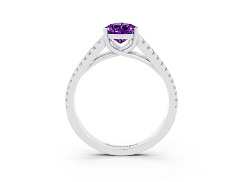 White gold Pear Cut Amethyst Solitaire Engagement Ring with Split Shank Pavé Band_3