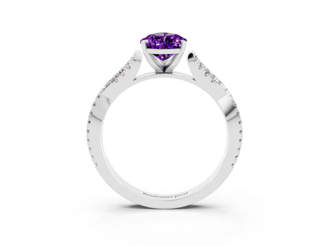 White gold Pear Cut Amethyst Solitaire Engagement Ring with Twisted Pavé Band and Four-Prong Setting_3