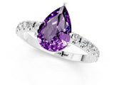 White gold Pear Cut Amethyst Solitaire Pavé Band with Four-Prong Setting_1