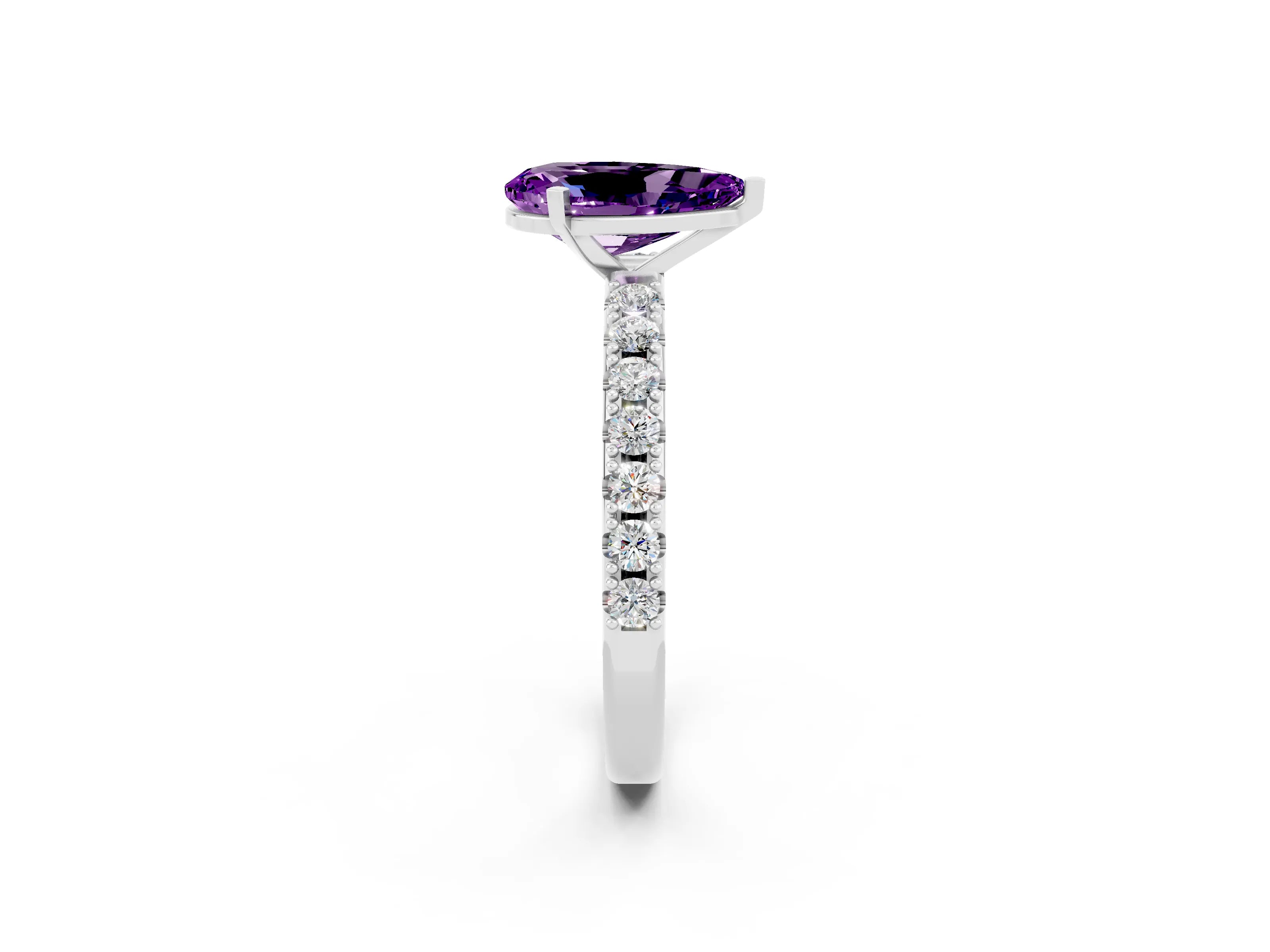 White gold Pear Cut Amethyst Solitaire Pavé Band with Four-Prong Setting_2
