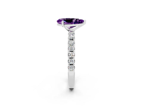 White gold Pear Cut Amethyst Solitaire Pavé Band with Four-Prong Setting_2