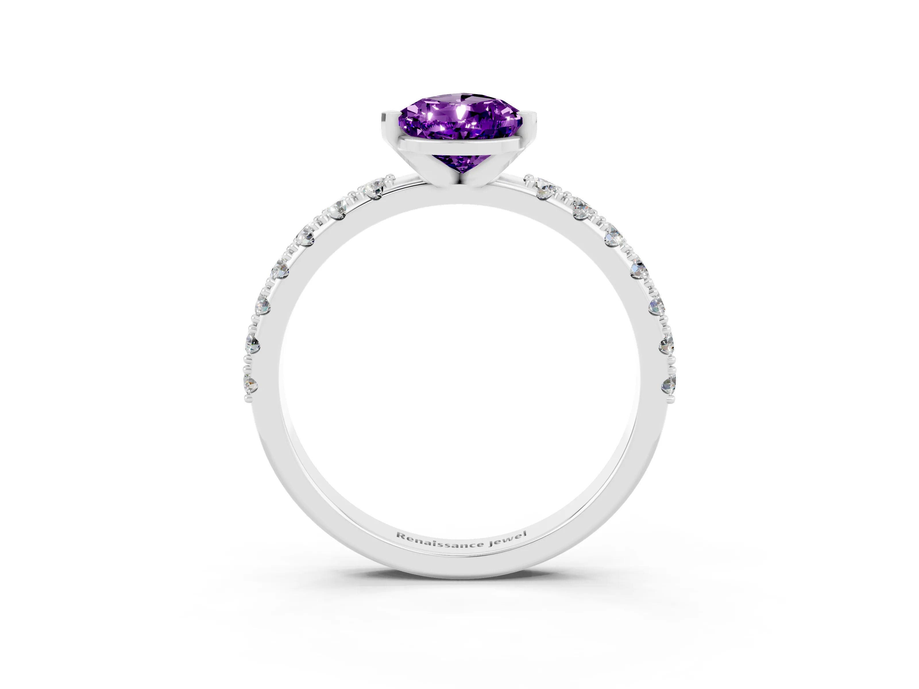 White gold Pear Cut Amethyst Solitaire Pavé Band with Four-Prong Setting_3