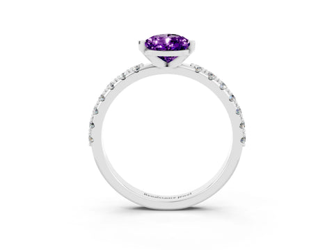 White gold Pear Cut Amethyst Solitaire Pavé Band with Four-Prong Setting_3