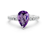 White gold Pear Cut Amethyst Solitaire Pavé Band with Four-Prong Setting