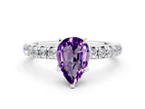 White gold Pear Cut Amethyst Solitaire Pavé Engagement Ring with Round Band and Prong Setting_12