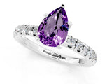 White gold Pear Cut Amethyst Solitaire Pavé Engagement Ring with Round Band and Prong Setting_13