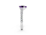 White gold Pear Cut Amethyst Solitaire Pavé Engagement Ring with Round Band and Prong Setting_14
