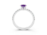 White gold Pear Cut Amethyst Solitaire Pavé Engagement Ring with Round Band and Prong Setting_15