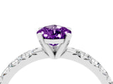 White gold Pear Cut Amethyst Solitaire Pavé Engagement Ring with Round Band and Prong Setting_16