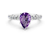 White gold Pear Cut Amethyst Solitaire Pavé Engagement Ring with Round Band and Prong Setting_72