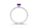 White gold Pear Cut Amethyst Solitaire Pavé Engagement Ring with Round Band and Prong Setting_75