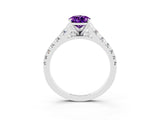 White gold Pear Cut Amethyst Solitaire Ring with Cathedral Setting and Pavé Band_3