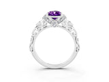 White gold Pear Cut Amethyst Solitaire Ring with Filigree Band and Four-Prong Setting_55
