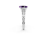 White gold Pear Cut Amethyst Solitaire Ring with Filigree Band and Four-Prong Setting_69