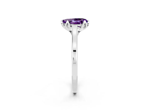 White gold Pear Cut Amethyst Solitaire Ring with Flower Prong Setting and Classic Band_14