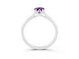 White gold Pear Cut Amethyst Solitaire Ring with Flower Prong Setting and Classic Band_15