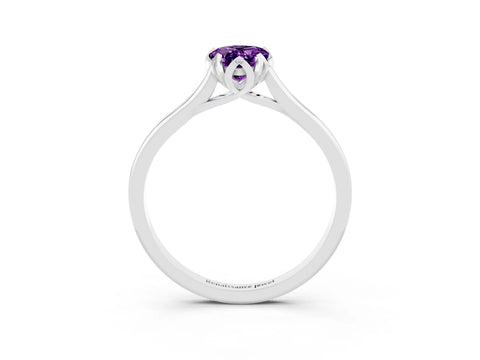 White gold Pear Cut Amethyst Solitaire Ring with Flower Prong Setting and Classic Band_15