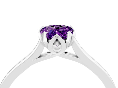 White gold Pear Cut Amethyst Solitaire Ring with Flower Prong Setting and Classic Band_16