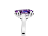 White gold Pear Cut Amethyst Solitaire Ring with Flower Prong Setting and Classic Band_17