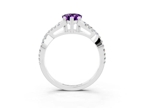 White gold Pear Cut Amethyst Solitaire Ring with Four-Prong Setting and Twisted Pavé Band_3