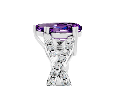 White gold Pear Cut Amethyst Solitaire Ring with Four-Prong Setting and Twisted Pavé Band_5