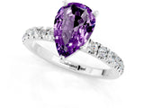 White gold Pear Cut Amethyst Solitaire Ring with Pavé Accents and Four-Prong Setting_1