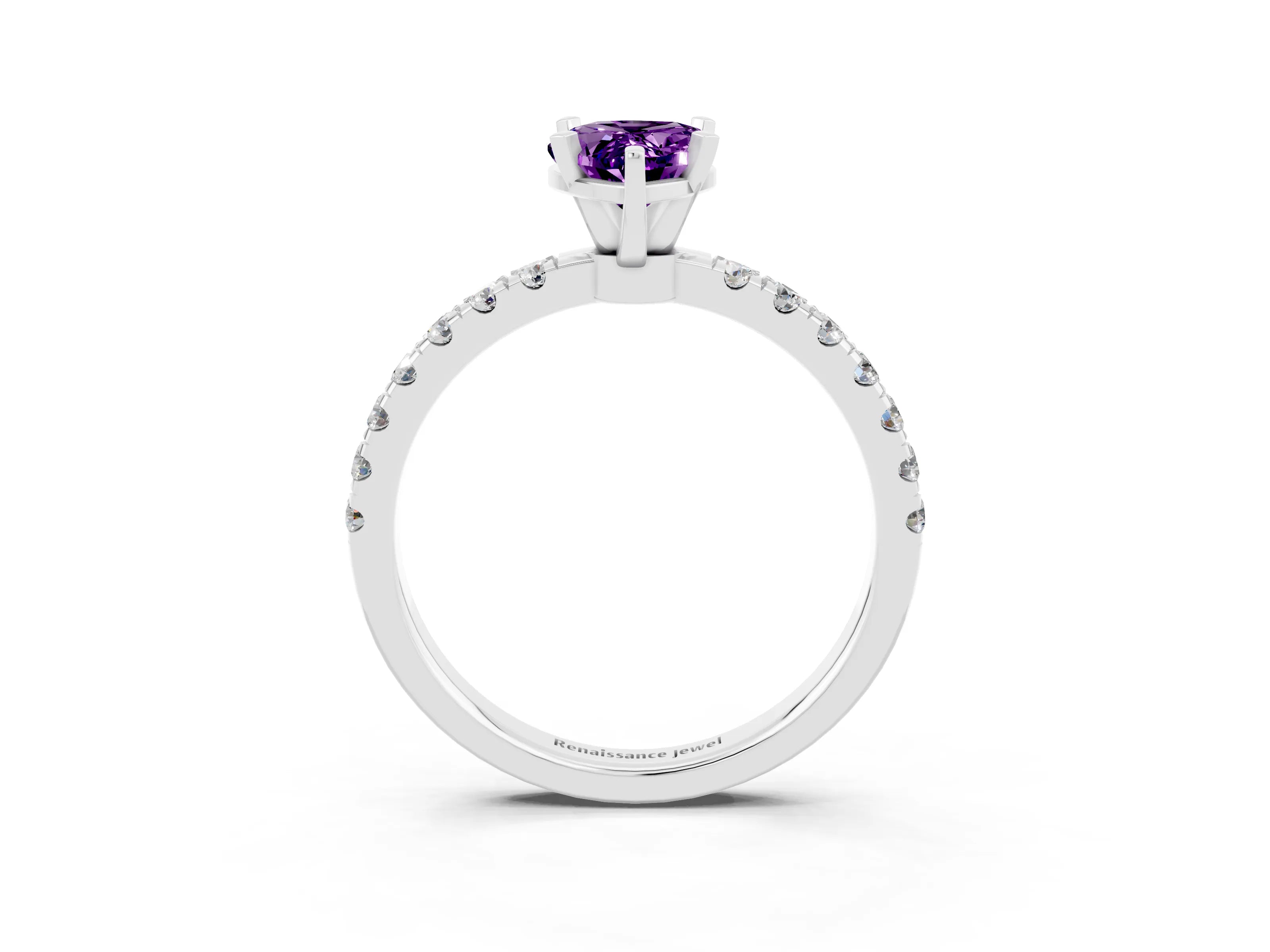 White gold Pear Cut Amethyst Solitaire Ring with Pavé Accents and Four-Prong Setting_3