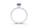White gold Pear Cut Amethyst Solitaire Ring with Pavé Accents and Four-Prong Setting_3