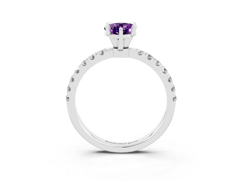 White gold Pear Cut Amethyst Solitaire Ring with Pavé Accents and Four-Prong Setting_3