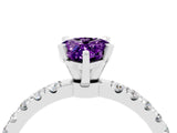 White gold Pear Cut Amethyst Solitaire Ring with Pavé Accents and Four-Prong Setting_4