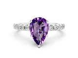 White gold Pear Cut Amethyst Solitaire Ring with Pavé Band and Four-Prong Setting_24