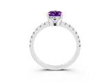 White gold Pear Cut Amethyst Solitaire Ring with Pavé Band and Four-Prong Setting_27