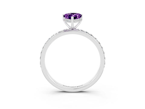 White gold Pear Cut Amethyst Solitaire Ring with Pavé Band and Hidden Halo_3