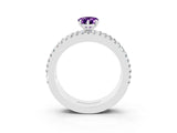 White gold Pear Cut Amethyst Solitaire Ring with Pavé and Channel Set Band_3