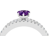 White gold Pear Cut Amethyst Solitaire Ring with Pavé and Channel Set Band_4