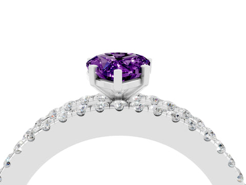 White gold Pear Cut Amethyst Solitaire Ring with Pavé and Channel Set Band_4