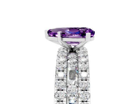 White gold Pear Cut Amethyst Solitaire Ring with Pavé and Channel Set Band_5