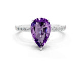 White gold Pear Cut Amethyst Solitaire Ring with Pave Band and Four Prong Setting_24