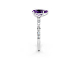 White gold Pear Cut Amethyst Solitaire Ring with Pave Band and Four Prong Setting_26
