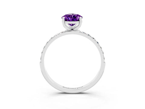 White gold Pear Cut Amethyst Solitaire Ring with Pave Band and Four Prong Setting_27