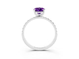 White gold Pear Cut Amethyst Solitaire Ring with Pave Band and Four Prong Setting_27