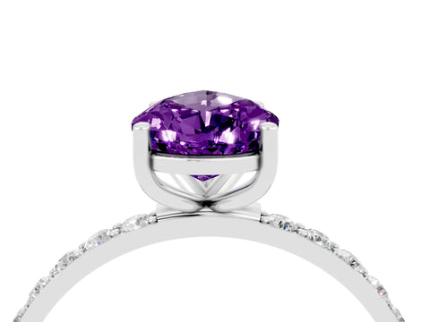White gold Pear Cut Amethyst Solitaire Ring with Pave Band and Four Prong Setting_28